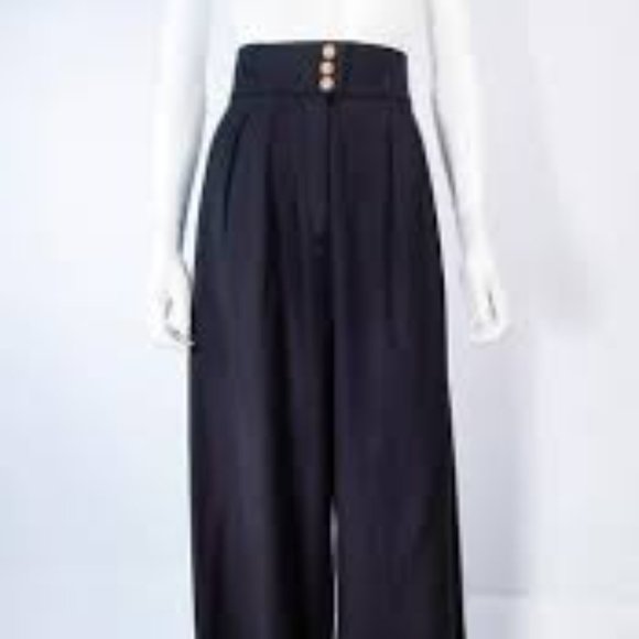❤️CHANEL COUTURE Palazzo Runway Wide Leg Black High Waist 5 CC Button Pan… - Picture 3 of 15